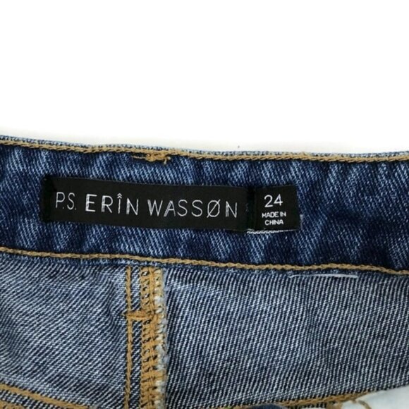P.S Erin Wasson Women's 24 Shorts Denim Cut-offs Distressed Knit Back Pocket - Picture 7 of 7